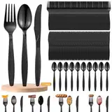 110 Stück Plastikbesteck Schwarz Set, Enthalten Plastikgabeln, Plastiklöffel, Plastik Messer, Party Besteck Plastik für Familienfeiern, Outdoor Dinner, wiederverwendbar Geschirr