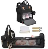 Fexkean Wickeltasche Rucksack Baby Wickelrucksäcke Reisewindeltasche mit faltbarem Kinderbett mit Multifunktions Babytaschen Wickelauflage Babybettrucksack（All Black）