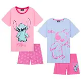 Disney Stitch Schlafanzug Mädchen Kurz, Pyjama T-Shirt & Shorts - Stitch Sachen (Blau/Rosa - 2er-Pack, 11-12 Jahre)