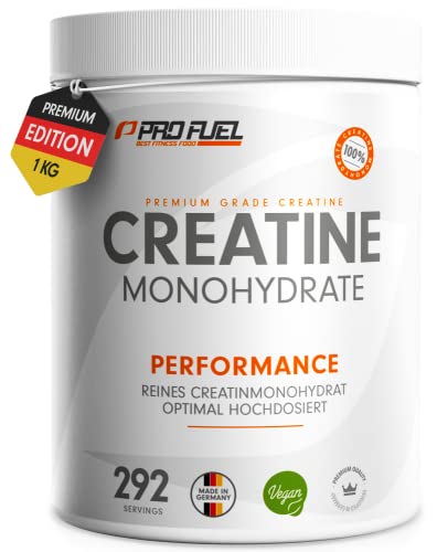 Creatin Monohydrat Pulver 1kg / 1000g reines Kreatin Monohydrat in mikronisierter Qualität - Creatine-Monohydrate optimal hochdosiert - Creatin-Pulver ohne Zusätze, 100% vegan - Vorrat für 292 Tage