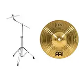 XDrum Galgenbeckenständer Semi (Höhe 84 bis 157 cm, versenkbarer Galgen, doppelstrebig) & Meinl Cymbals HCS Splash 8 Zoll (Video) Schlagzeug Becken (20,32cm) Messing, Traditionelles Finish (HCS8S)