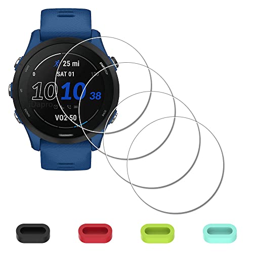 iDaPro [4 Stück] Displayschutz schutzfolie für Garmin Forerunner 255/255 Music 46mm Smartwatch + Silikon Anti-Staub-Stecker, gehärtetes Glas, kratzfest, blasenfrei