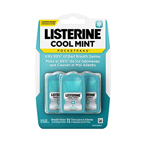 3x Listerine PocketPaks Breath Strips, Cool Mint, Dispensers - für kühle Minze Atem