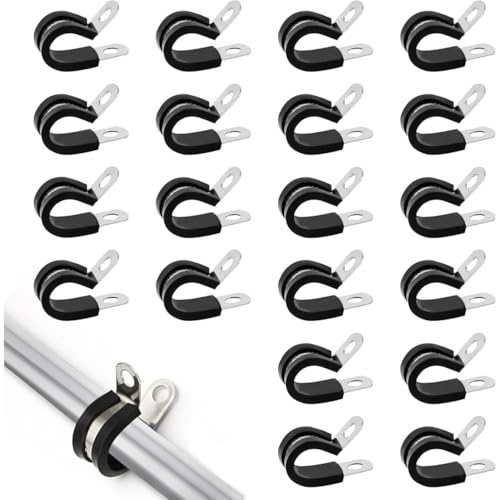 Kabelschellen,20 Stück 20mm Gummi P Edelstahl Schlauchschellen,Kabelklemmen Edelstahl Kit,Schlaufenschellen für Automotive, Industrie Bootsverkabelung und Montage