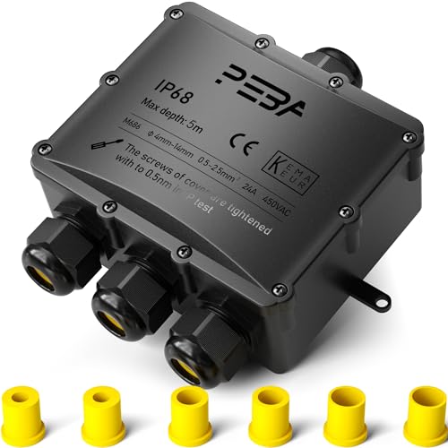 PEBA Wasserdicht Abzweigdose Erdkabel Kabelverbinder IP68 Verteilerdose steckdose aussen verteiler 4 mm-14 mm kabel für außen garten outdoor wasserdichte verbinder box 4-Wege steckdosen Schwarz