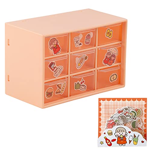 CIOUYAOS Klein Schreibtisch Schubladen Organizer, Mini Sortierboxen Kleinteilemagazin mit 40 niedlichen Aufklebern, Aufbewahrung für Heimbüro, Make-up, Schmuck, Haarspange, Kleinteile