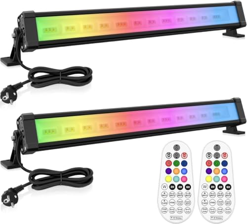 MEIKEE 42W RGB Strahler mit Fernbedienung 360° Wallwasher Flutlicht 10 Farben 30 Modi Timer 6 Helligkeitsstufen Memory-Funktion LED Strahler RGB Bar für Bar Party Disco Feiern Bühne Häuser 2 Pack