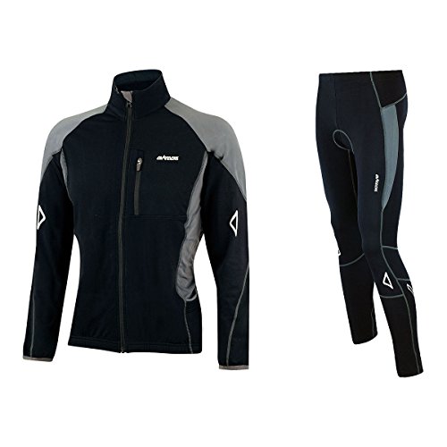 Airtracks Herren Winter Fahrradtrikot Langarm Set Pro-T - Thermo Fahrradhose Lang - Thermo Radtrikot Langarm Atmungsaktiv Reflektoren Wram Fleece -Schwarz-Grau - L