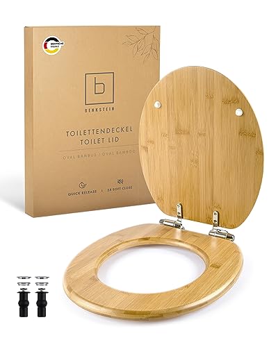 Benkstein® Premium Bambus WC Sitz mit Absenkautomatik – Quick Release Funktion – Hochwertiger Klodeckel aus Holz, Robust, Antibakteriell, Nachhaltig – Toilettendeckel mit Softclose – Einfache Montage