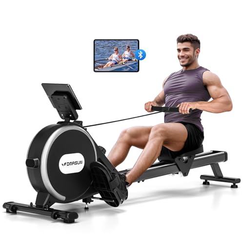 DMASUN Rudergerät für Zuhause, Magnetisches Rudergerät mit Upgrade Doppel-Slide-Rails, APP-Verbindung, 16 Widerstandsstufen, LCD-Datenanzeige, ideal für Cardio-Training, Belastbar bis 160kg