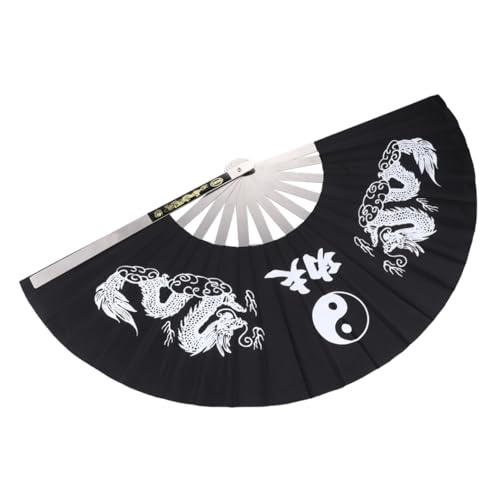 ABOOFAN Handfächer Im Chinesischen Kampfkunst-Stil Polyester-fächer Schwarz Faltbar Elegantes Design Für Fitness Und Leistung