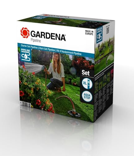 Gardena Sprinklersystem Start-Set Pipeline: Komplettset für den Einstieg in das Pipeline-System, Wasserentnahme rund um Haus und Garten, unterirdische Montage (08270-20) - blau/orange