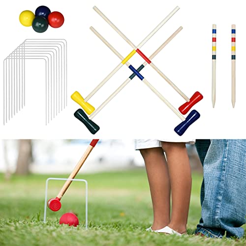 UISEBRT Krocket Set Croquet Outdoor Crocket für 4 Spieler Gartenspiel Krocketspiel Holz Spiel Geschicklichkeitsspiel für Kinder und Erwachsene