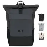 LARKSON Rucksack Herren & Damen Schwarz Grau - No 4 - Rolltop Backpack mit Laptopfach für Uni, Arbeit & Fahrrad - Großer Reiserucksack - Wasserabweisend