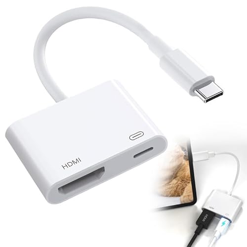 Lightning auf HDMI Digital AV Adapter,USB-C auf HDMI Adapter 4K @ 60Hz USB 3.1 Typ C Digital AV 2.0,Usb C 4k HD Schnellladeübertragung Datenadapter Video Audio-Sync-Bildschirmkonverter 2in1 Pvc