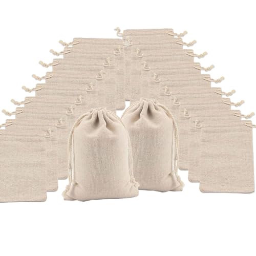 Lxtness 20 Stück Stoffsäckchen, 8x10 cm Stoffbeutel Klein Stoffsäckchen mit Zugband Leinensäckchen Säckchen zum Befüllen Geschenksäckchen für DIY Adventskalender Basteln Geburtstag Hochzeit