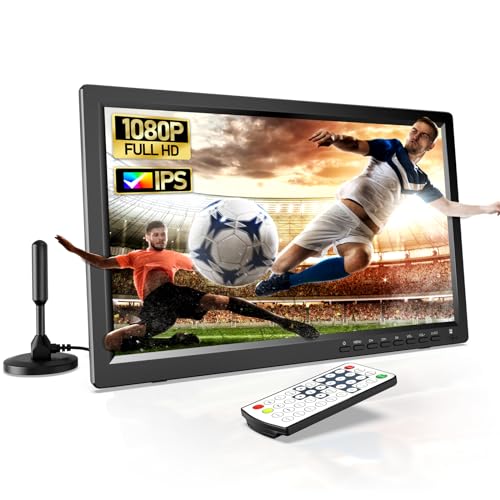 DESOBRY 15,6 Zoll tragbarer Fernseher mit Antenne, tragbarer Kleiner Fernseher mit DVB/T2-Tuner (Black)