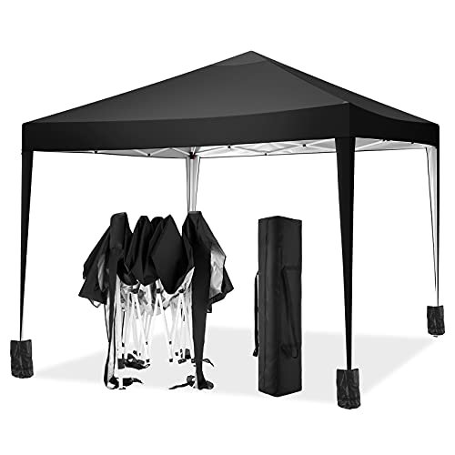 TOOLUCK Pavillon 3x3m Wasserdicht Stabil Faltpavillon Pop up Gartenpavillon Partyzelt Bierzelt Faltbar Gartenzelt mit 4 Sandsack, Höhenverstellbar, Schwarz