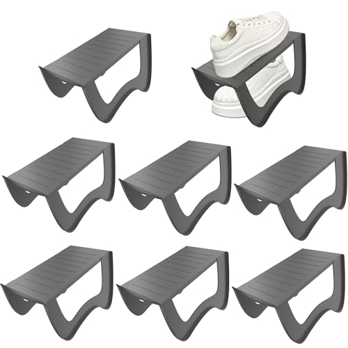 FIVMEN 10 Stück Schuhstapler PP Anti-rutsch Schuhschlitz Schuhregale Platzsparend Schuh Organizer Schuhaufbewahrung Doppelschicht Schuhorganizer Schrank, Grau
