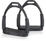 Equinate Sicherheitssteigbügel Oregon 12cm Schwarz Matt - Mit Anti-Rutsch Trittfläche aus Gummi - Steigbügel für Erwachsene und Kinder - Entlastet die Fußgelenke - 2 Stück