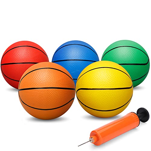 Dilabnda 16CM bunter Kinder Mini Spielzeug Basketball, Gummi Basketbälle für Teenager mit Pumpe, toller Indoor Outdoor Spaßsport für Kinder und Erwachsene (5 Stück)