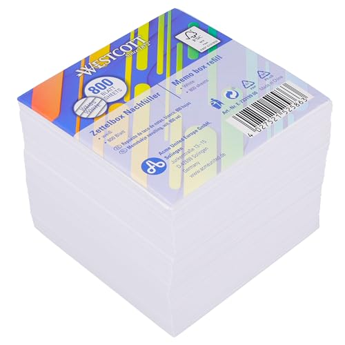 Westcott Notizzettel weiß 800 Blatt Nachfüllpack | Notizblock mit 9 x 9 cm großen Blättern in weiß | Nachfüllset für Spenderbox | FSC-zertifiziertes Papier 80g/m² | E-733199 00