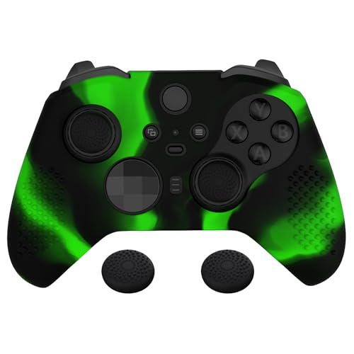 eXtremeRate PlayVital Schutzhülle für Xbox Elite Controller Series 2, Anti-Rutsch Silikon Case Hülle+2 Thumbstick Kappen Aufsätze für Xbox Elite Series 2/Series 2-Core Controller-Schwarz Grün