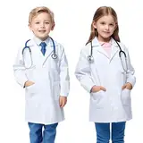 AUYAO Laborkittel für Kinder Wissenschaftler Kostüm Weißer Laborkittel Arztkittel mit knöpfen und Tasche Kinder Doktor Kostüm Medizin Labormantel Kittel Chemie für Jungen Mädchen Studenten Halloween S
