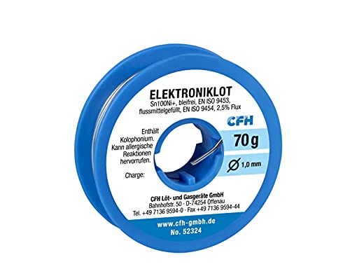 CFH Elektroniklot EL 324, Ø 1,0 mm - Lötzinn mit Flussmittel bleifrei 70 g, Ideales Lot für präzise Feinlötungen in der Elektronik und Elektrotechnik, Made in Germany