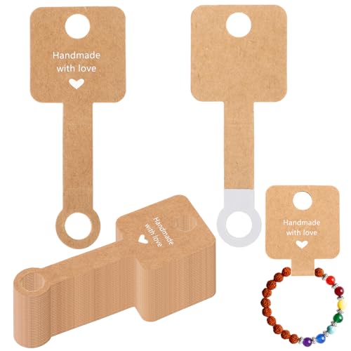 Prasacco 100 Stück Selbstklebende Armband Display Karten, 10 x 4 cm Schmuck Display Karten Selbstklebende Displaykarte aus Kraftpapier für Armbänder, Halsketten, Fußkettchen, Haargummis (Braun)