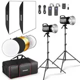 NEEWER 600Ws Studio Monolicht Blitzlicht Set 2er Pack S101-300W 5600K Blitzlichter mit 150W Einstelllampen/Bowens Halterung/Softboxen/Ständer Reflektor/RT-16 Auslöser/Tasche, Fotografie Porträtprodukt