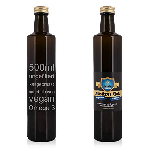 Lausitzer Leinöl - Lausitzer Gold (kaltgepresst ungefiltert Omega 3 Öl kaltgepreßtes Premium Leinöl), 500ml