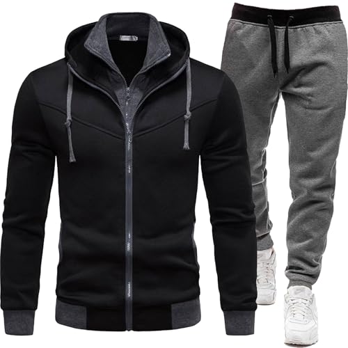 Trainingsanzug Set Herren Baumwolle Jogginganzug Einfarbig Tracksuit Kapuze Pullover mit Reißverschluss Baumwolle Lang Activewear Baggy Sport Anzug Übergangs Sportanzug,Jogginganzug Herren S-4XL