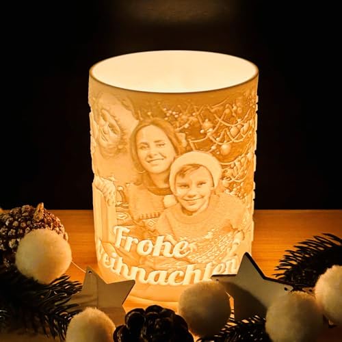 Personalisierte 3D-Foto-Kerze mit Bild und Text individuell gestaltet Weihnachtsgeschenk Muttertag Freunde Familie Deko Kerzenhalter Teelicht Geschenkidee Weihnachten Zuhause