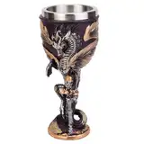 Medieval Goblet Resin Cup with Stainless Steel Lining Unique Home Decor and Functional Wine Goblet Hand Painted Dragon Design Perfect for Father's Day Themed Parties (030-6)