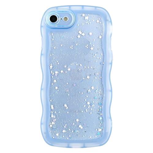 Nadoli Glitzer Hülle für iPhone 6/6S,Niedliche Lockige Wellen Rahmenform Aesthetic Durchsichtig Bling Stern Handyhülle Schlanke Weiche TPU Stoßfest Schutzhülle