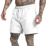 Generisch Shorts Herren Multifunktionale 5-Minuten-Hose für Herren, einfarbig, Strandsport, Fitness-Shorts Männer Short Sport Shorts (White, XXXL)