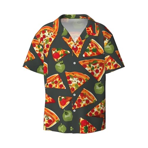 Herrenhemden mit Pizza-Muster, klassische hawaiianische, kubanische Stile, Urlaubskleidung – atmungsaktive Button-Down-Shirts für Herren, Schwarz, XL