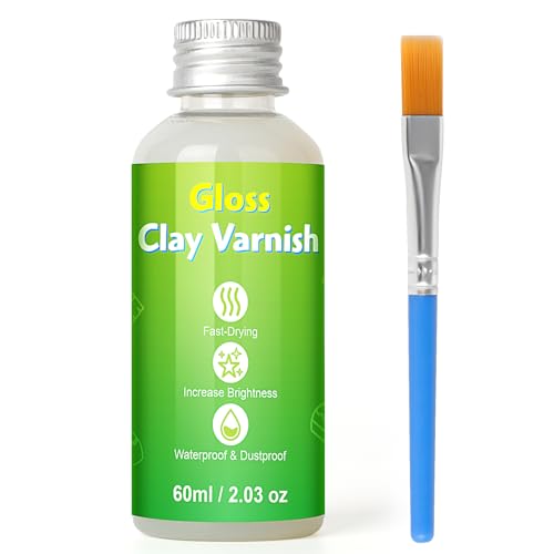 60ml Air Dry Clay Glaze, Glanzlack für Lufttrocknenden Ton, Hochglanz & Kratzfest & Wasserfest, Glasur Gloss Varnish, Klarlack für Keramik und Acrylfarbe, Ideal für Modelliermasse und Keramikarbeit