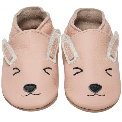 IceUnicorn Krabbelschuhe Baby Lauflernschuhe Jungen Mädchen Weicher Leder Babyhausschuhe Kleinkind Rutschfeste Lederschuhe Baby(Kaninchen Rosa, 12-18 Monate)