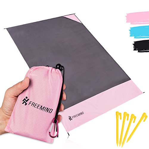 freemind Outdoor Stranddecke - ultraleichte, dünne Picknickdecke ohne Polsterung - 140 x 200 cm - wasserabweisend, kompakt, sandfrei - Mini Pocket Blanket - inkl. Tasche, 4 Heringe, Karabiner