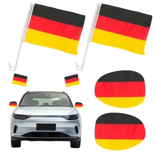 Deutschland-Flagge für Auto, 43 x 42 cm, Deutschland-Auto-Euro-Fan-Paket, 2 x Autospiegel-Flaggenabdeckungen, 2 x Autoflagge, Autofensterflagge, Deutschland-Fanartikel-Set, Fanartikel-Flaggen-Set