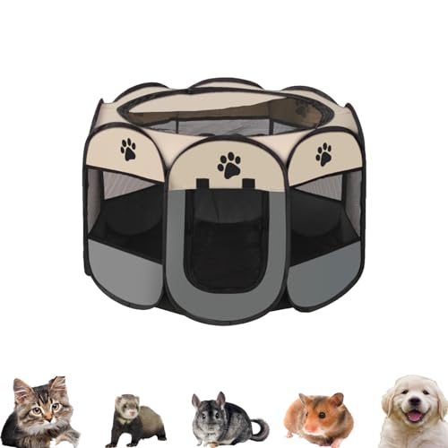 WAVATA Faltbarer Laufstall FüR Haustiere, Tragbarer Welpenlaufstall, 74x74x43cm Oxford Wasserdichter Pet Laufstall FüR Hunde Hasen Meerschweinchen Katzen FüR Innern Oder AußEn (Grau)