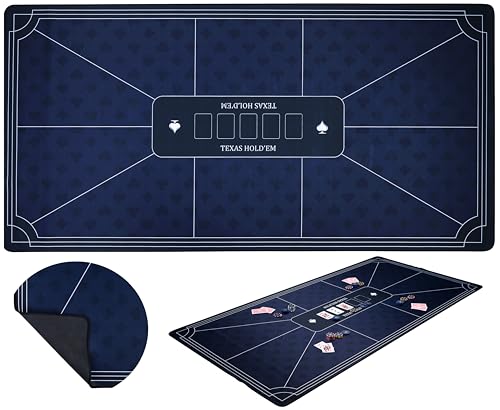 Engelhart - 320997 – Pokermatte blau – rutschfeste Spielfläche 180 cm x 90 cm – Dicke: 3 mm – Bedruckte Tischdecke aus Polyester und Gummi – Zubehör für Casinospiel