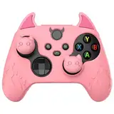 PlayVital Niedlicher Dämon Silikonhülle für Xbox Series X/S Controller, Kawaii Cute Anti-Rutsch-Silikon Schutzhülle Case Zubehör für den Xbox Core Wireless Controller mit Daumengriff Kappen-Rosa