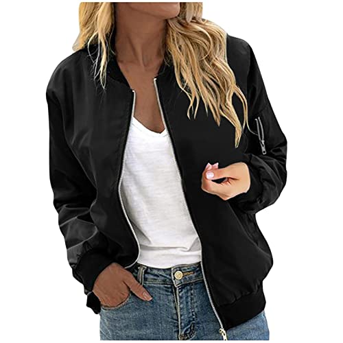 Blouson Jacke Damen Bomberjacke Frühlingsjacke Blumenmuster Leichte Sommerjacke Sommer Reißverschluss Kurz Pilotenjacke Dünne Langarm Übergangsjacke College Jacket Mädchen Fliegerjacke Damenjacke