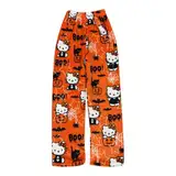 Damen Cute Anime Cartoon Pyjamahose Couple Flanell Weich Pyjamahose Kawaii Herbst Winter Herren Pyjamahose Lässig Nach Hause Herbst Hose Rot 2XL Pyjama Damen Flanellpyjama