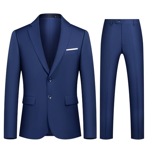 Autsel Anzug Herren 2 Teilig Slim Fit Anzüge Business Herrenanzug Hochzeit 2-Teilig Sakko Hose Formal Dinner Suit Marineblau XL