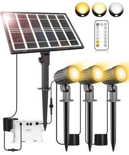 CLY Solar Strahler, Gartenleuchte Solar außen mit Fernbedienung 2700K 4000K 6000K 2 Dynamische Modi Solarlampen IP66 Wasserdicht Solarleuchten 5000mAh Timing-Funktion Gartenbeleuchtung für Garten