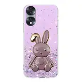 Rnrieyta Miagon Kaninchen Ständer Hülle Glitzer für Oppo A97 5G,Cute Dünn Crystal Schutzhülle Weiches Bling Transparent Case Bumper mit Herz Hase Halter Kickständer